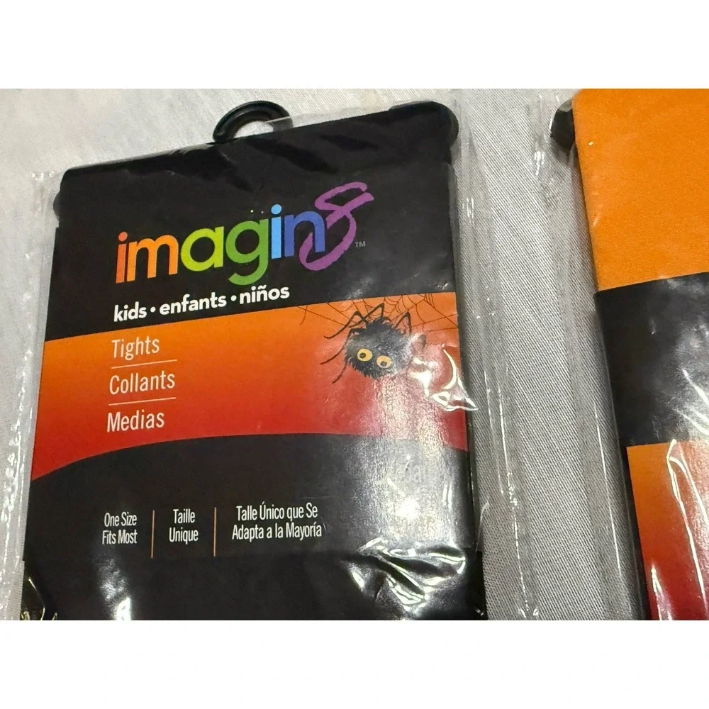 Lot Of 2 Halloween Costume Kids Nylon Tights Imagin 8 Black Orange One Size